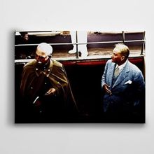 Dekolata Atatürk ve İran Şahı 50x70 cm Kanvas Tablo