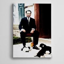 Dekolata Atatürk ve Yavru Köpekler 25x35 cm Kanvas Tablo