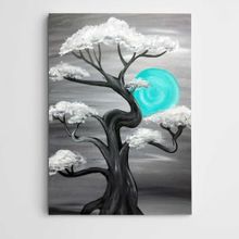 Dekolata Beyaz Ağaç ve Mavi Ay Modern Sanat 50x70 cm Kanvas Tablo