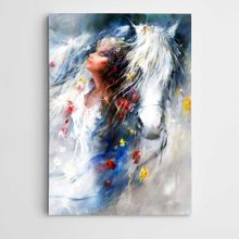 Dekolata Beyaz At Kadın ve Çiçekler Modern Sanat 35x50 cm Kanvas Tablo
