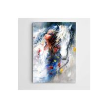 Dekolata Beyaz At Kadın ve Çiçekler Modern Sanat 60x85 cm Kanvas Tablo