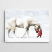 Dekolata Beyaz At ve Kırmızılı Çocuk 40x60 cm Kanvas Tablo