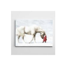 Dekolata Beyaz At ve Kırmızılı Çocuk 60x85 cm Kanvas Tablo