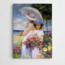 Dekolata Çocuk Kadın Ve Çiçekler 60x85 cm Kanvas Tablo