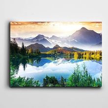 Dekolata Deniz Ağaçlar Dağlar Manzara 20x30 cm Kanvas Tablo