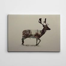 Dekolata Geyik ve Ağaçlar 70x100 cm Kanvas Tablo