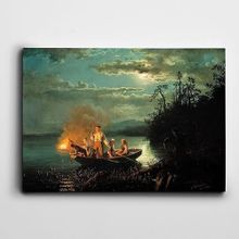 Dekolata Gün Batımı Sandalda İnsanlar 100x140 cm Kanvas Tablo