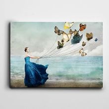 Dekolata Kadın Ve Kelebekler 140x200 cm Kanvas Tablo