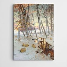 Dekolata Karlı Yol Koyunlar Ve Ağaçlar 40x60 cm Kanvas Tablo