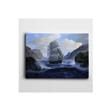 Dekolata Kayalar Ve Yelkenli Gemi 35x50 cm Kanvas Tablo