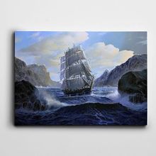 Dekolata Kayalar Ve Yelkenli Gemi 60x85 cm Kanvas Tablo
