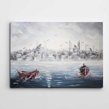 Dekolata Kayıklar ve İstanbul Silueti 85x120 cm Kanvas Tablo