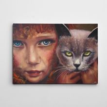 Dekolata Kedi ve Kız Yağlı Boya Reprodüksiyon 100x140 cm Kanvas Tablo