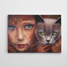Dekolata Kedi ve Kız Yağlı Boya Reprodüksiyon 20x30 cm Kanvas Tablo