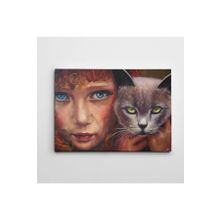 Dekolata Kedi ve Kız Yağlı Boya Reprodüksiyon 60x85 cm Kanvas Tablo