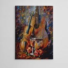 Dekolata Keman Şarap ve Gül Yağlıboya Reproduksiyon 140x200 cm Kanvas Tablo
