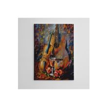 Dekolata Keman Şarap ve Gül Yağlıboya Reproduksiyon 40x60 cm Kanvas Tablo