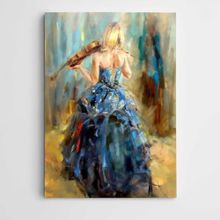 Dekolata Keman ve Kadın Modern Sanat 100x140 cm Kanvas Tablo