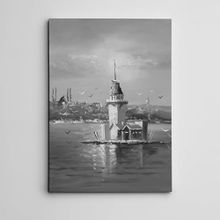 Dekolata Kız Kulesi Siyah Beyaz Mini 25x35 cm Kanvas Tablo