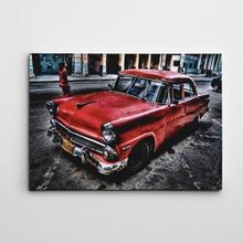 Dekolata Klasik Kırmızı Otomobil 60x85 cm Kanvas Tablo
