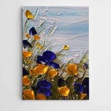 Dekolata Mavi ve Sarı Çiçekler 60x85 cm Kanvas Tablo