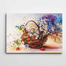 Dekolata Papatyalar Çilek ve Serçe 35x50 cm Kanvas Tablo