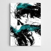 Dekolata Portre Turkuaz ve Siyah Modern Sanat 85x120 cm Kanvas Tablo