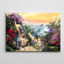 Dekolata Renkli Ağaçlar ve Deniz Feneri 60x85 cm Kanvas Tablo