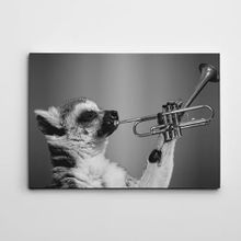 Dekolata Saksafon Çalan Köpek Siyah Beyaz 20x30 cm Kanvas Tablo