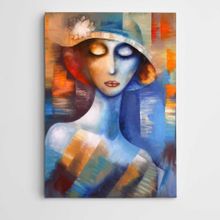 Dekolata Şapkalı Kadın Portesi Modern Sanat 35x50 cm Kanvas Tablo