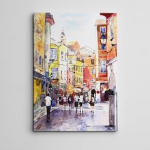 Dekolata Sokak ve İnsanlar Suluboya 30x40 cm Kanvas Tablo