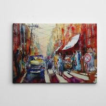 Dekolata Taksi Bar ve Cadde Suluboya 30x40 cm Kanvas Tablo