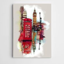 Dekolata Telefon Kulübesi ve Şehir Modern Sanat 25x35 cm Kanvas Tablo