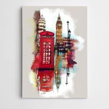 Dekolata Telefon Kulübesi ve Şehir Modern Sanat 40x60 cm Kanvas Tablo