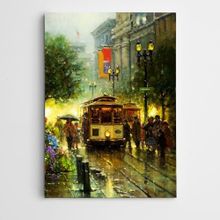 Dekolata Tramvay ve Sokak Modern Sanat 40x60 cm Kanvas Tablo