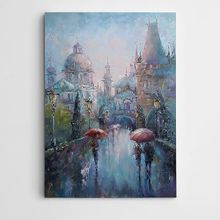 Dekolata Yağmurlu Yol Şemsiyeli İnsanlar 100x140 cm Kanvas Tablo