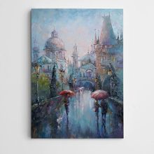 Dekolata Yağmurlu Yol Şemsiyeli İnsanlar 50x70 cm Kanvas Tablo