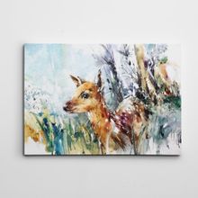 Dekolata Yavru Geyik Suluboya 35x50 cm Kanvas Tablo