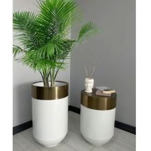Dekoratif Eskitme Darbuka Parlak Beyaz Saksı 70 cm + Sehpa 60 cm İkili Set