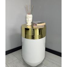 Dekoratif Gold Darbuka 70 cm Parlak Beyaz Sehpa