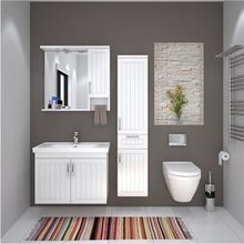 Denko Lotus 80 cm Mdf Üzeri Lake Banyo Takımı ve Boy Dolabı