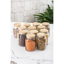 Depa 12'lü Bambu Kapaklı 800 ML Orta Boy Vakum Kapak Cam Kavanoz Erzak Saklama Kabı