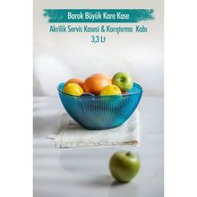 Depa 3,3 lt Akrilik Barok Aquamarin Büyük Kare Meyve Salata Kasesi