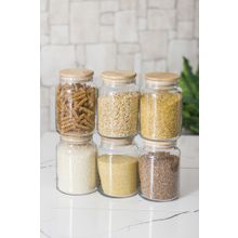 Depa 6'lı Bambu Kapaklı 800 ML Orta Boy Vakum Kapak Cam Kavanoz Erzak Saklama Kabı