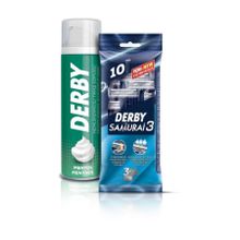 Derby Samurai 3 Bıçaklı 10'lu + Mentol 200 ml Tıraş Köpüğü