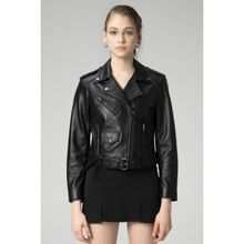 Dericlub WM021 Biker Siyah Deri Kadın Mont