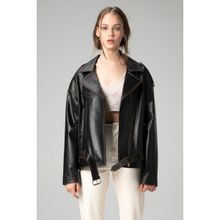 Dericlub WM031 Oversize Biker Silme Siyah Taba Deri Kadın Mont