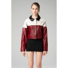 Dericlub WM053 Crop Bej Bordo Deri Kadın Mont