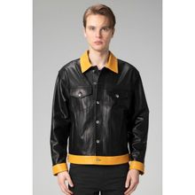 Dericlub WM2217 Siyah-Sarı Jumbo Gerçek Deri Erkek Ceket