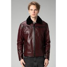 Dericlub WM249 Bordo Jumbo Yaka Kürklü Gerçek Deri Erkek Mont